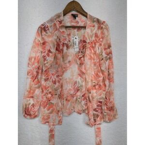 NWT East‎ 5th Boho Ruffled Collar Floral Button Up Blouse L